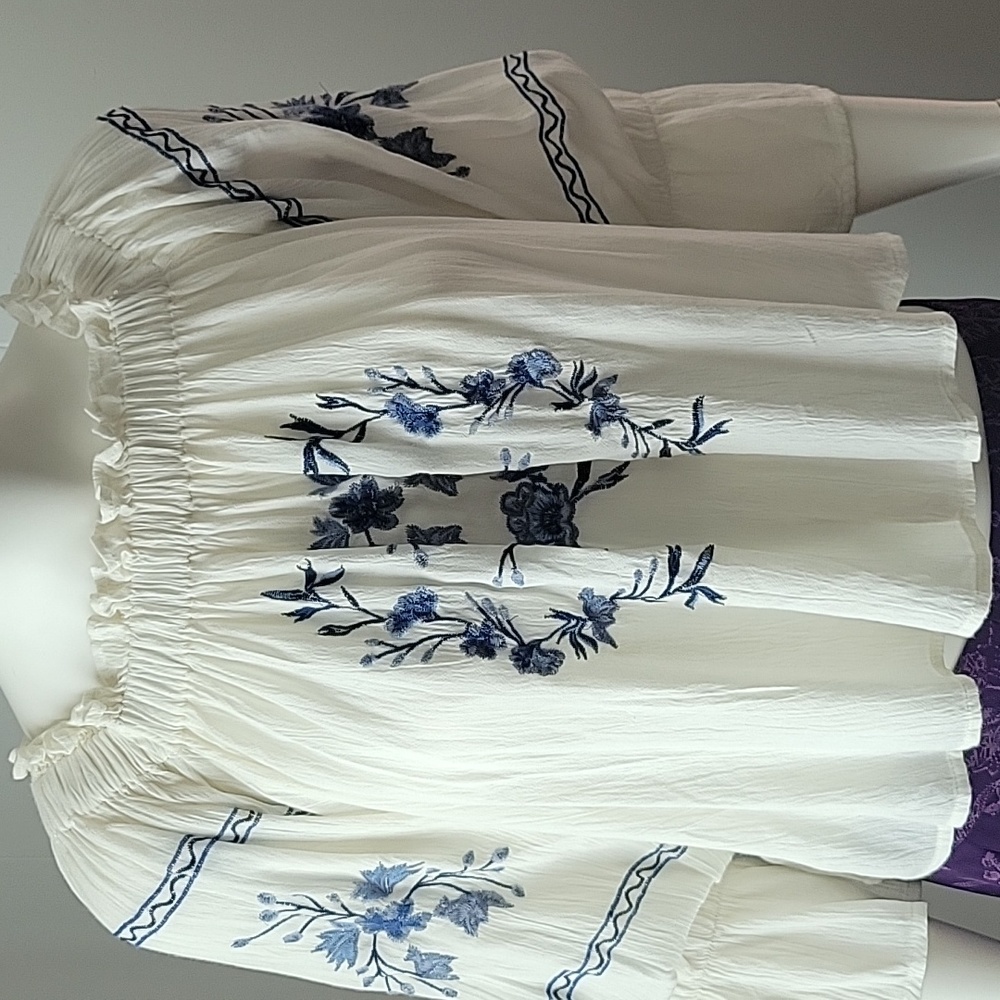 American Eagle Outfitters XS Embroidered Off Shoulders Top NWT - Picture 2 of 10